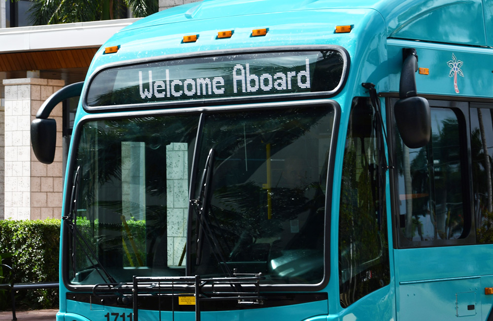 Bus with "Welcome Aboard" digital sign