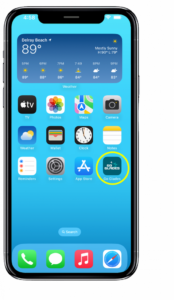Smartphone displaying a weather widget for Delray Beach with an 89°F temperature. The home screen hosts various apps, including a highlighted "Go Glades" app.