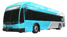 A turquoise city bus with black windows and a bike rack on the front, shown from a front-side angle on a white background.