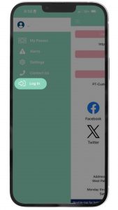 Smartphone screen showing Paradise Pass App with main menu, login button highlighted.