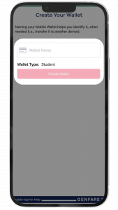 Smartphone Screen showing Paradise Pass App at Wallet Creation screen.