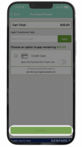 Smartphone screen showing Paradise Pass, how to buy Summer Youth Pass, on Cart Screen, with Continue button highlighted.